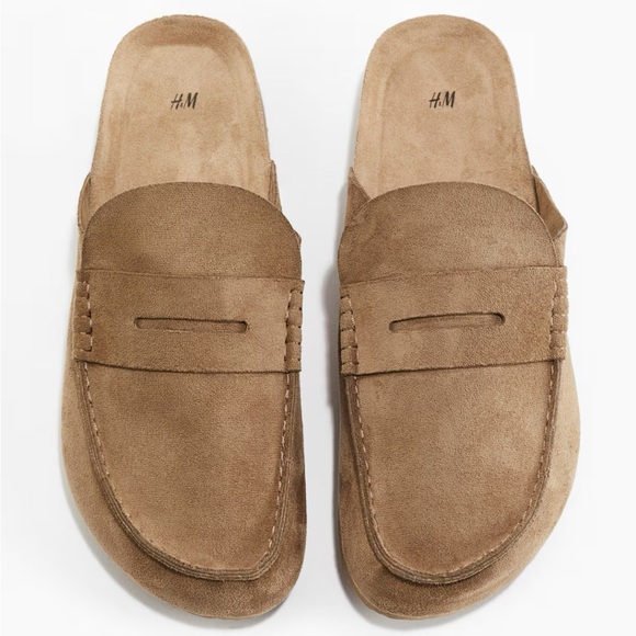 H&M Shoes - H&M Tan Suede Backless Penny Loafers